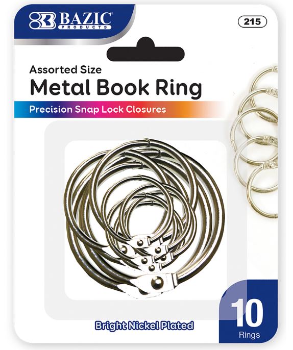 215-BAZIC Assorted Size Metal Book Rings (10/Pack) 24/IC 144/C