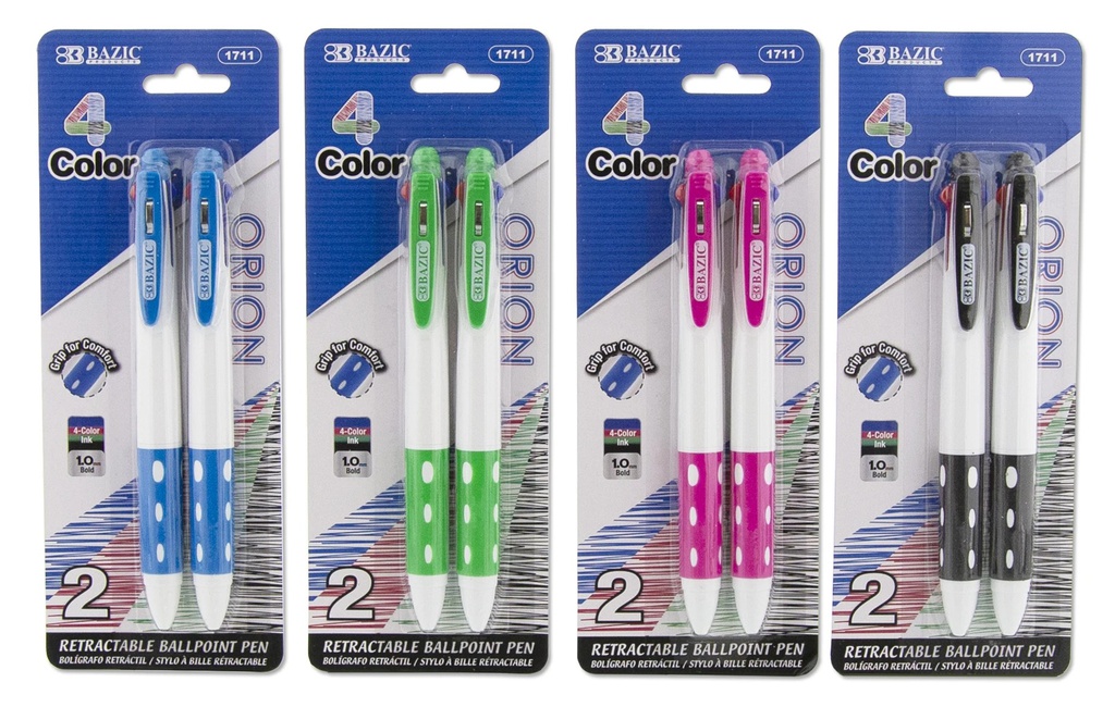 DV-1711-BAZIC Orion White Top 4-Color Pen w/ Cushion Grip (2/Pack) 24/cs