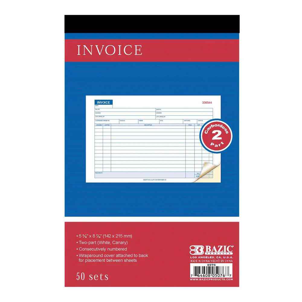 5076-BAZIC 50 SETS 5 9/6'' x 8 7/16'' 2 prt INVOICE BOOK