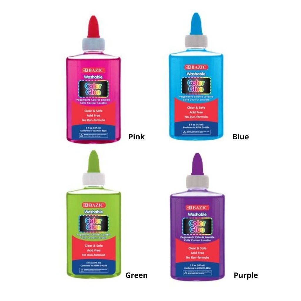2046-BAZIC 5 OZ.147ML WASHABLE CLEAR COLOR SCHOOL GLUE W/PDQ 24/C *
