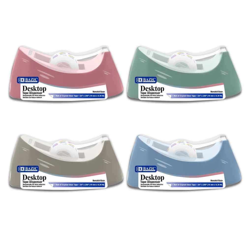 942-A BAZIC 1'' Core Heavy Duty Desktop Tape Dispenser w/ 3/4"x250" Tape Refill 12/C