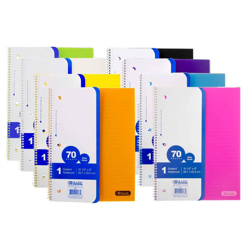 538-BAZIC W/R 70CT. 1 SUBJECT POLY COVER SPIRAL NOTEBOOK 24/C *