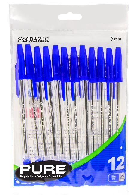 1756-BAZIC PURE BLUE STICK PEN (12/PACK) 24/cs