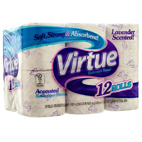 74962-VIRTUE BATH TISSUE 12 PK 225 CT 2 PLY LAVENDER SCENT