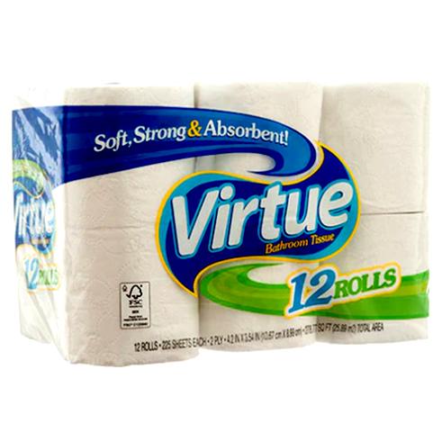 74958-VIRTUE BATH TISSUE 12 PK 225 CT 2 PLY