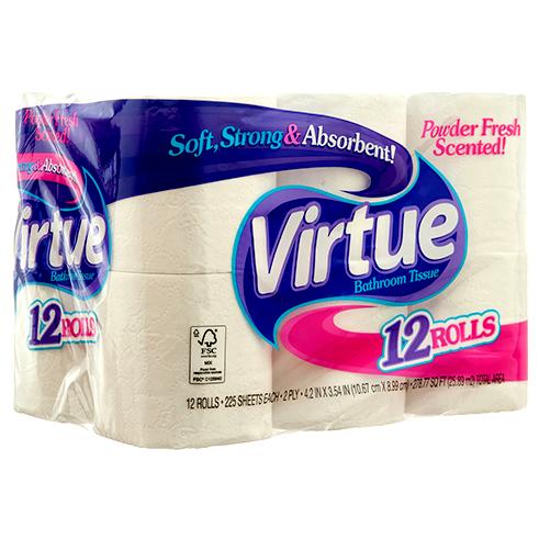 74959-VIRTUE BATH TISSUE 12 PK 225 CT 2 PLY SCENTED