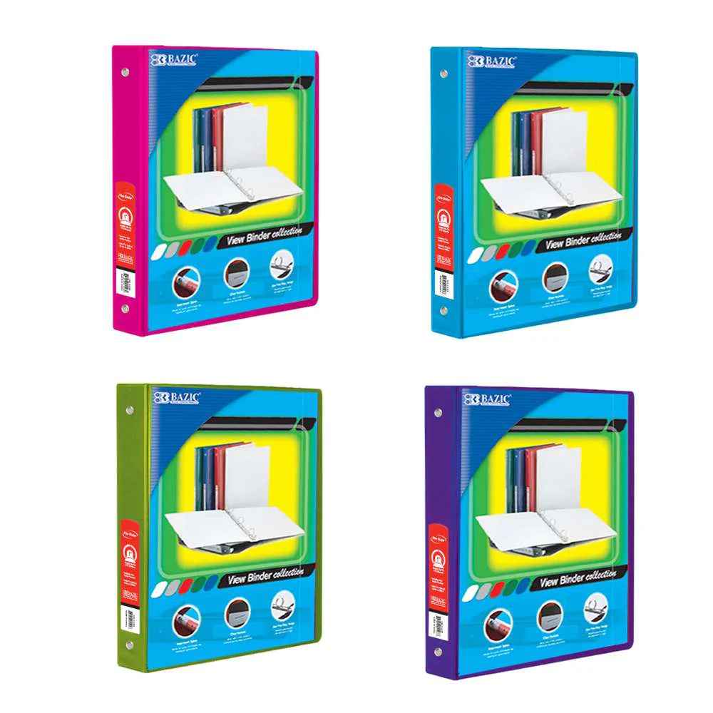 3136-BAZIC 1'' ASST. NEON COLOR 3-RING VIEW BINDER W/ 2 PDQ