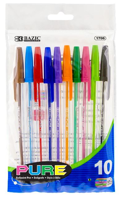 1706-BAZIC 10 PURE NEON COLOR STICK PEN 24/cs