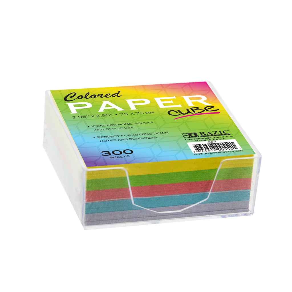 552-BAZIC 75mm x 75mm 300CT. COLOR PAPER CUBE w/ TRAY