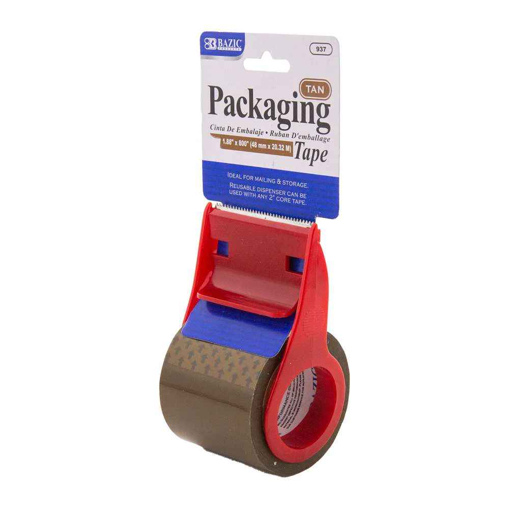 937-BAZIC 1.88''x800'' TAN PACKING TAPE W/ DISPENSER