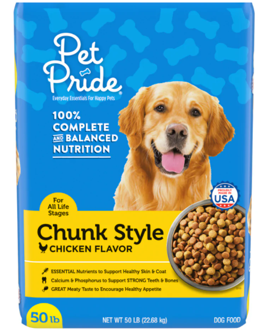 PET PRIDE 100% COMPLETE AND BALANCED NUTRITION CHUNK STYLE CHICKEN FLAVOR 50LBS