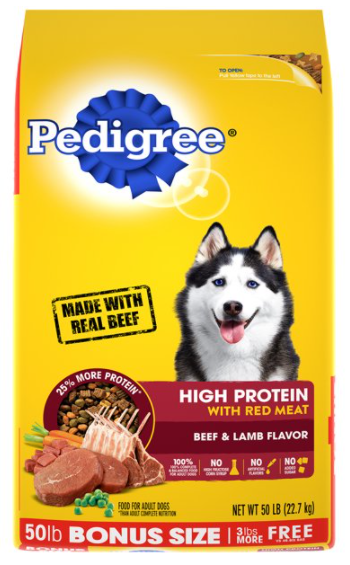 PEDIGREE HIGH PROTEIN ADULT DRY DOG FOOD BEEF & LAMB FLAVOR 50LB