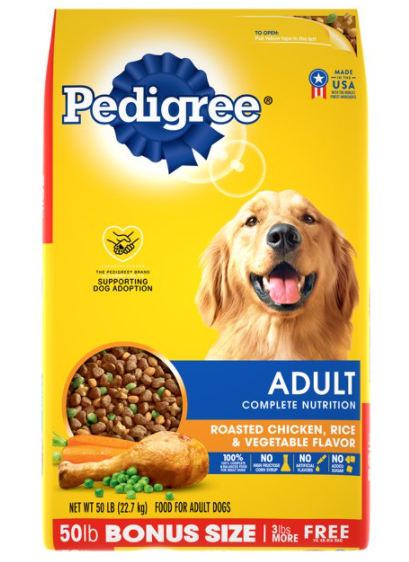 50lb-PEDIGREE COMPLETE NUTRITION ADULT DRY DOG FOOD ROASTED CHICKEN,RICE & VE
