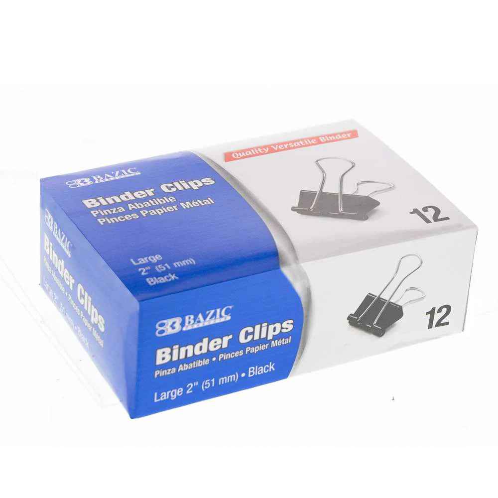 267-BAZIC Large 2" (51mm) Black Binder Clip (12/Box)