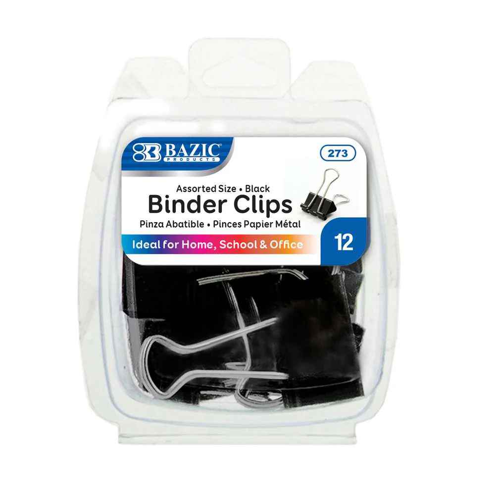 273-BAZIC Assorted Size Black Binder Clip (12/Pack)