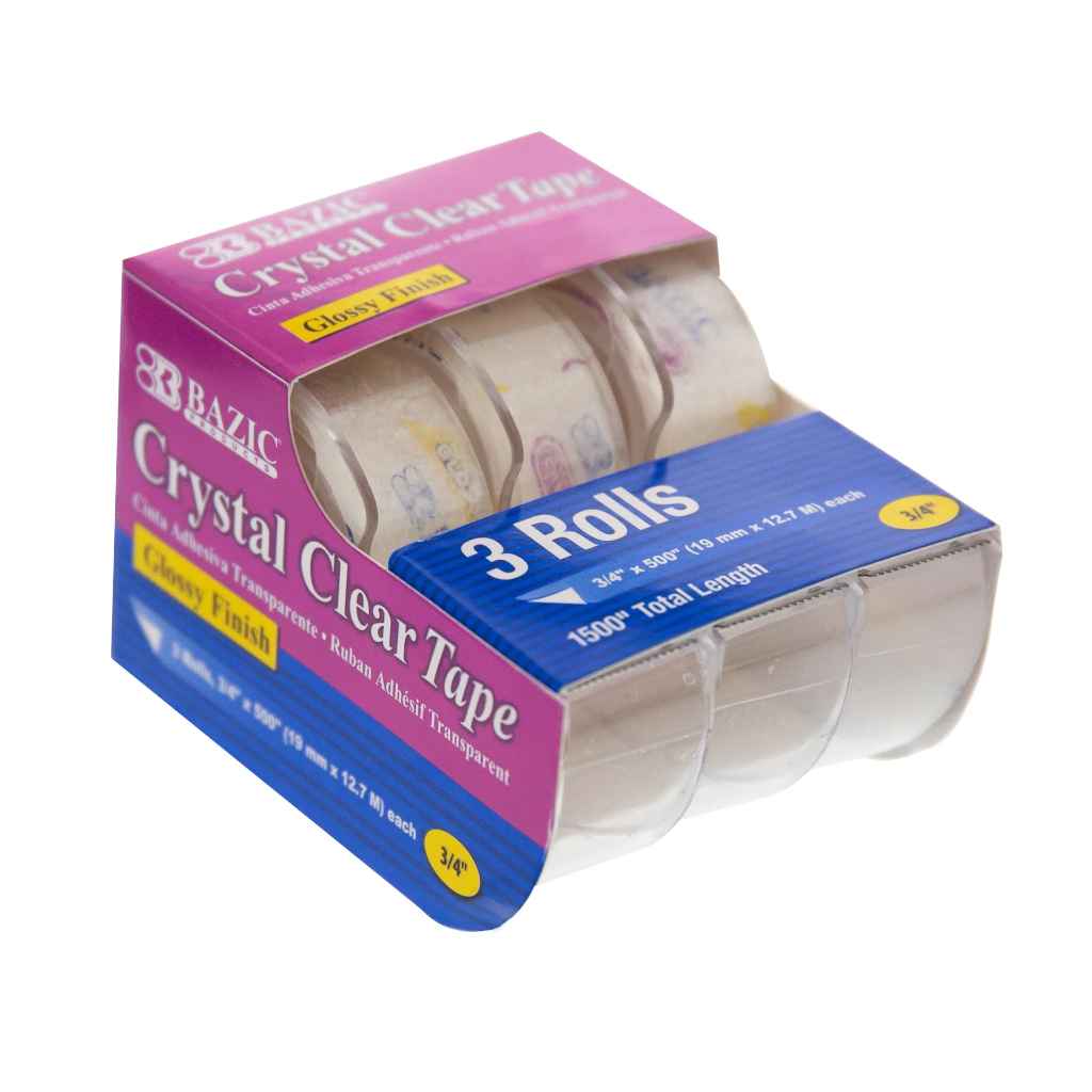 929-BAZIC 3/4" X 500" Crystal Clear Tape (3/Pack) 24/IC 144/C