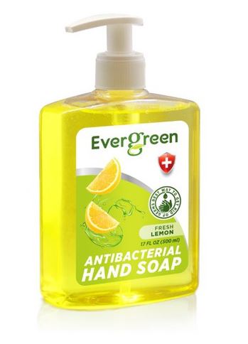 EverGreen Lemon Antibacterial Hand Soap 12x17 fl oz. Bottle w/ Pump