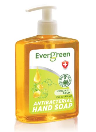 EverGreen Original Gold Antibacterial Hand Soap 12x17 fl oz. Bottle w/ Pump