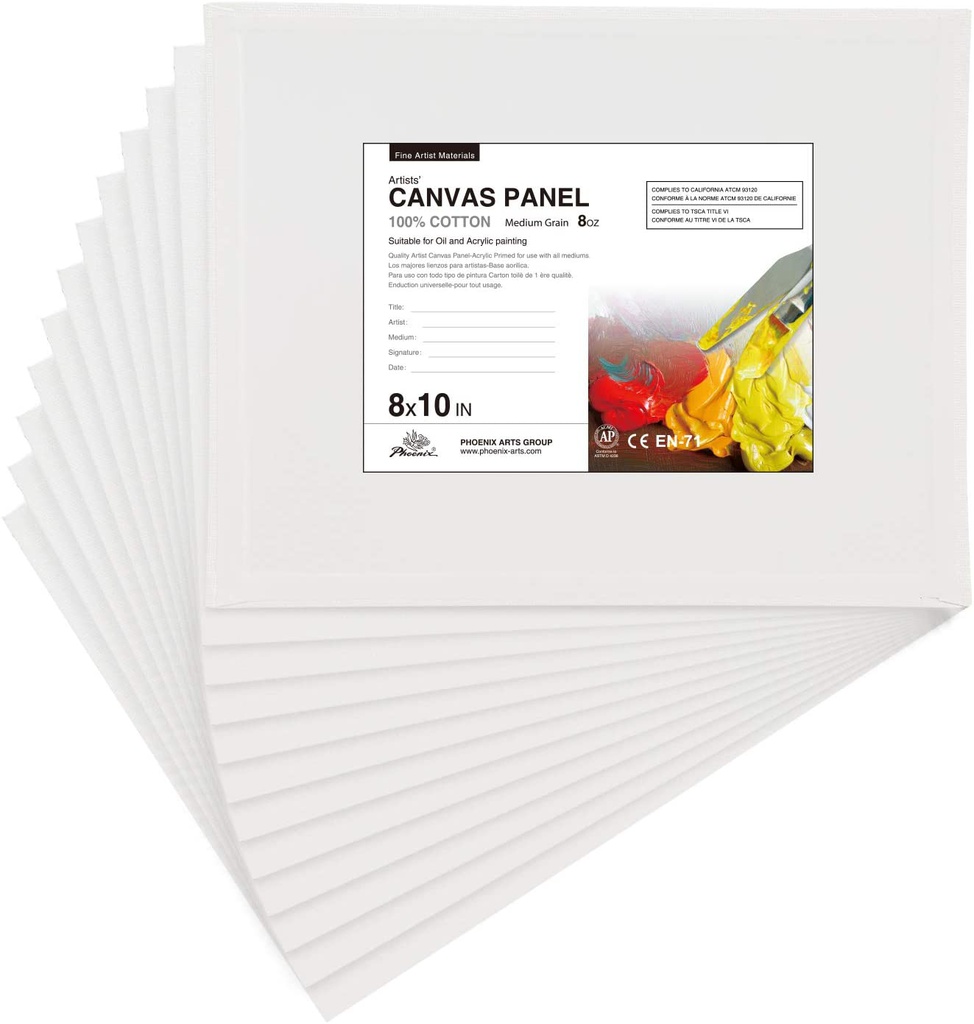 PHOENIX Artist Painting Canvas Panels - 8x10 Inch / 12 Pack