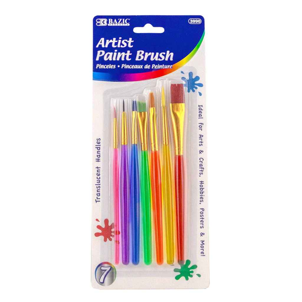 3990-Bazic Paint Brush w/ Translucent Handle set (7/pack)