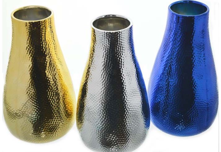 IXRT-74566-6 Ceramic Metallic Vase 3 Asst 6x10x10.75  6/C