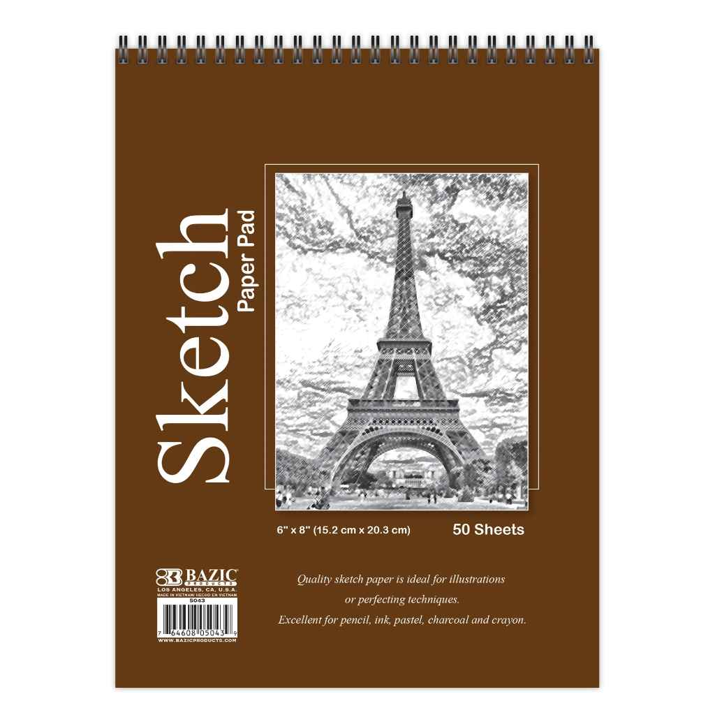 5043-BAZIC 50ct. 6x8 Top Bound Spiral Sketch Pad 48/pk