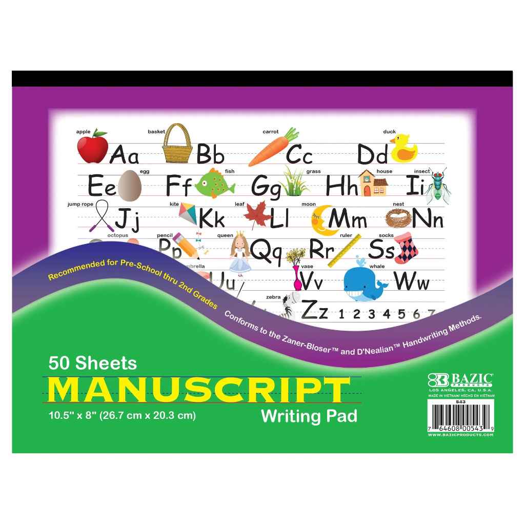 543-BAZIC 50ct. 10.5x8 Manuscript Writing Pad 48/PK
