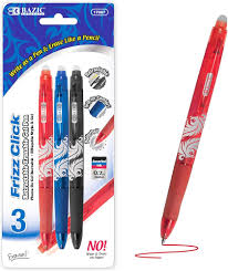 17067-BAZIC Frizz Assorted Color Eraseable Gel Retractable Pen w/ Grip (3/pk) 24/cs