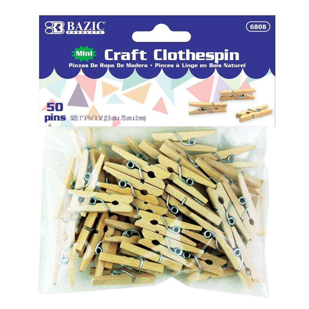 6808-BAZIC Mini Natural Clothes Pin 50/pk