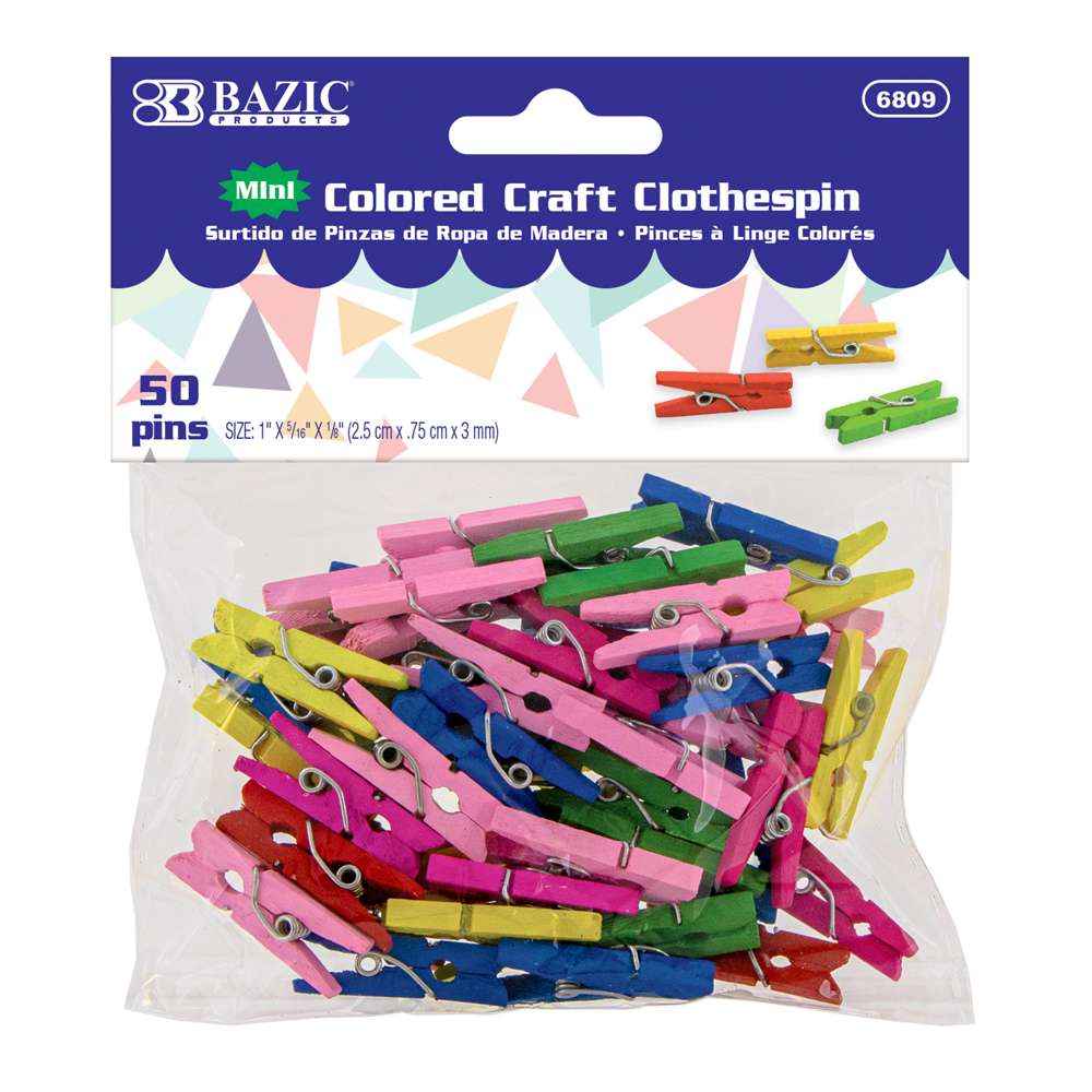 6809-BAZIC Mini Colored Clothes Pin 50/pk, 24/cs