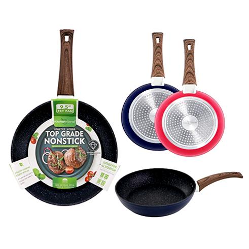 9622 9.5 Dark Navy Blue & Fiery Red Diamond Coating Skillet with Wooden Decal Bakelite Handle (10)