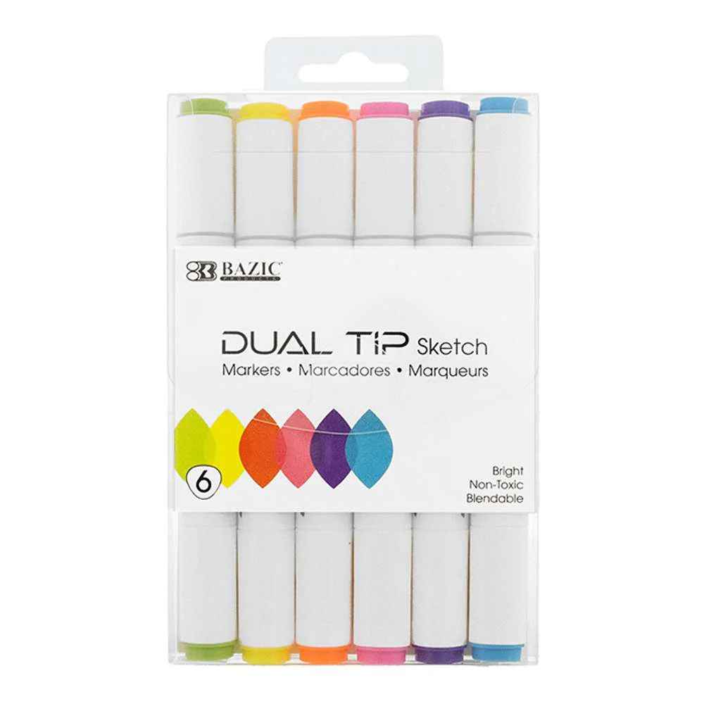 1230-BAZIC 6 Fluorescent Colors Dual tip Sketch Markers 12IC/144C