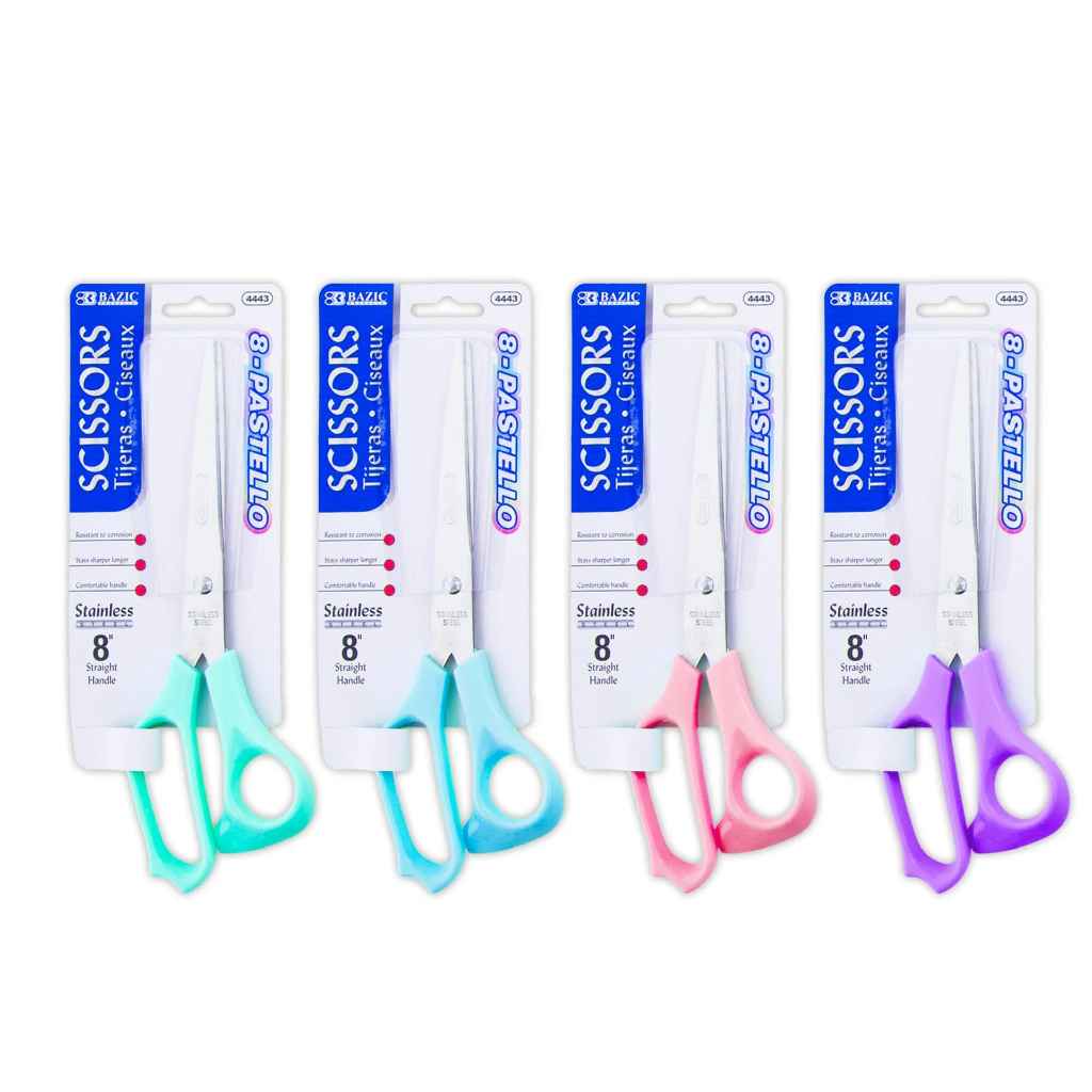 4443-BAZIC 8" Pastel Classic Stainless Steel Scissors 24bx/144c