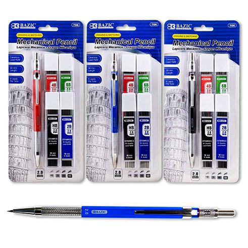 706-BAZIC 2mm Drawing & Sketching Mechanical Pencil w/ HB 2B 4B 6B Lead 12bx/144c