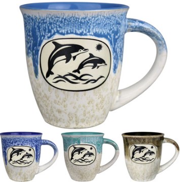 59414 - DOLPHIN OVAL DRIP GLAZE 18oz.MUG 4AST/CO