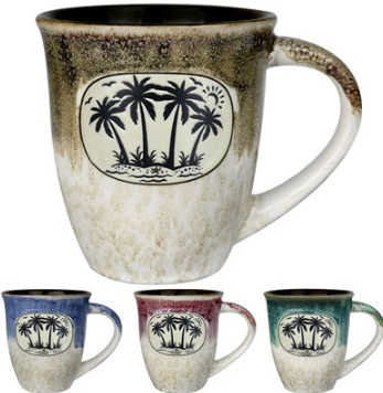 59418 - PALMS OVAL DRIP GLAZE 18oz.MUG 4AST/COL