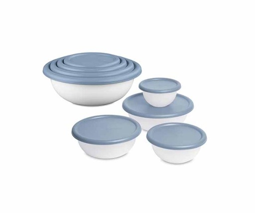 [261325] 85916/165962-STERILITE BOWL SET 8PC WHITE W/ WASHED BLUE LID