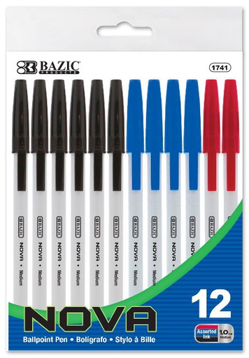 [282682] 1741 - BAZIC NOVA ASSORTED COLOR STICK PEN (12/PACK) 24/cs