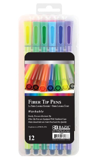 [282673] 17037 - BAZIC 12 COLOR WASHABLE FIBER TIP PEN 24/cs