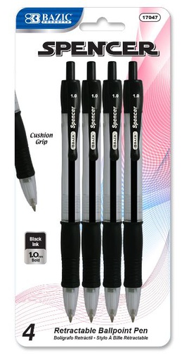 [282675] Dis-17047 - BAZIC SPENCER BLACK RETRACTABLE PEN W/ CUSHION GRIP 24/cs