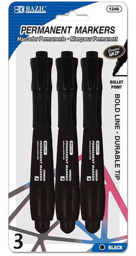 [284817] 1246 BAZIC Black Bullet Tip Jumbo Permanent Markers w/ Grip 24IC/144C