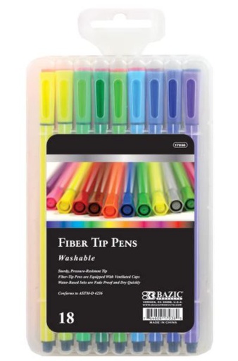 [284822] D-17038 BAZ IC 18 COLOR WASHABLE FIBER TIP PEN 24/cs