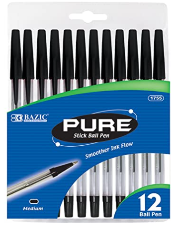 [284828] 1755 -BAZIC PURE BLACK STICK PEN 12PKS 24/cs