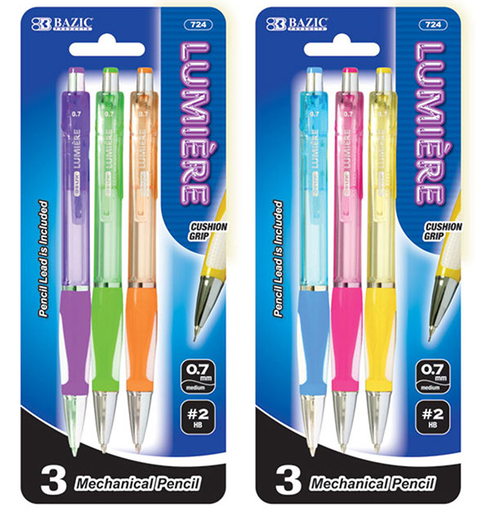[284961] DV-724-24  BAZIC LUMIERE 0.7mm MECHANICAL PENCIL W/GRIP 3PKS 24/IC 144/C *