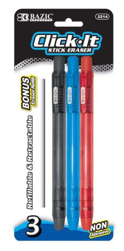 [297626] D-2214-BAZIC 3 RETRACTABLE STICK ERASER W/REFILL