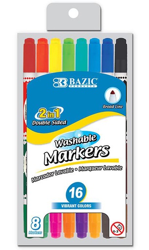 [317571] 1234-BAZIC 8 DOUBLE TIP WASHABLE MARKERS 24/cs