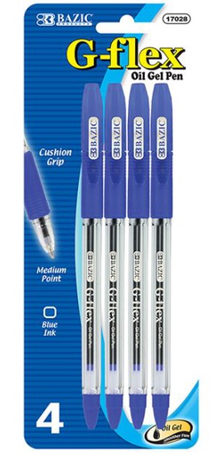 [322170] 17028-BAZIC G-Flex Blue Oil-Gel Ink Pen w/ Cushion Grip (4PK 24/cs