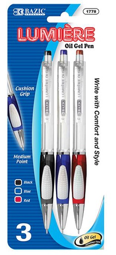 [322172] Dis- 1778-BAZIC Lumiere Assorted Color Oil-Gel Ink Retractable Pen 3/PK 24/IC 144/C *