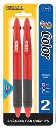[328392] D-1749-24  BAZIC Transparent 3-Color Pen w/ Cushion Grip (2/Pa