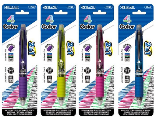 [328391] 1748-24  BAZIC 2-In-1 Mechanical Pencil &amp; 4-Color Pen w/ Grip 24/IC 144/C *